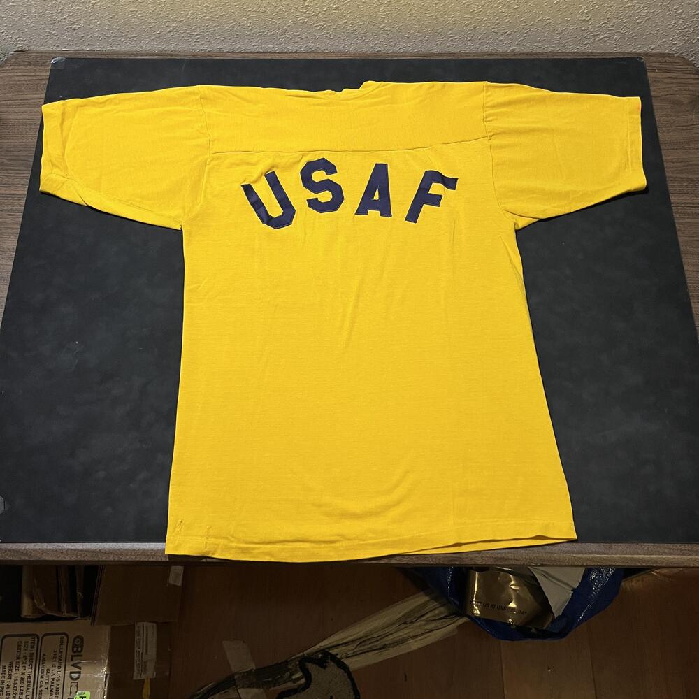 Vintage LAAFS USAF Shirt Mens Large Yellow Rawlings Athletic Jersey 1950s
